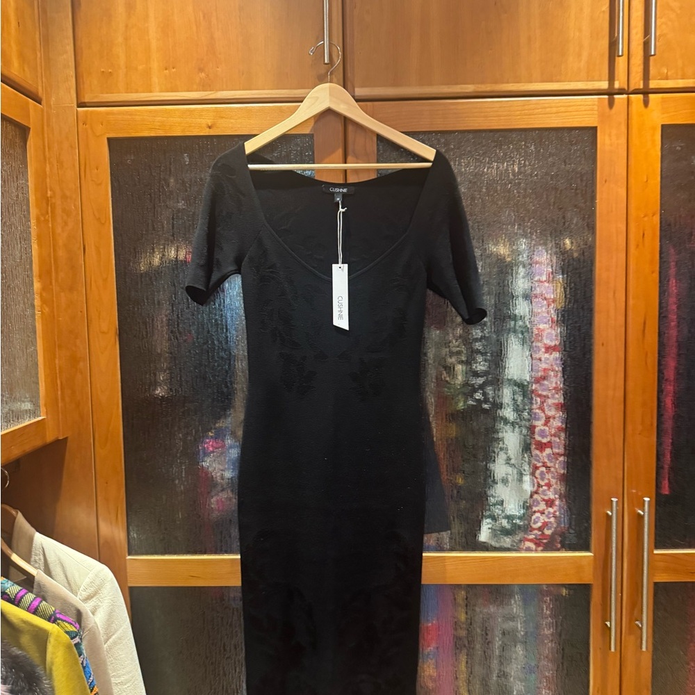 CUSHNIE Black Midi Knit  Dress